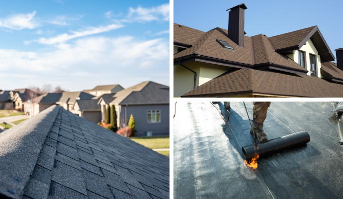 Collage of different roofings and service
