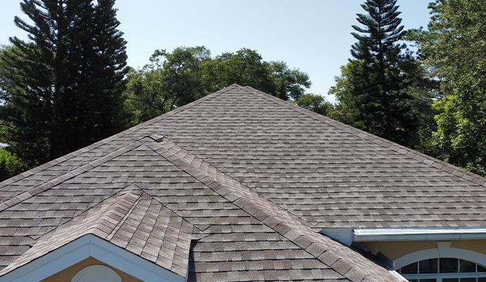 An installed roof on a house