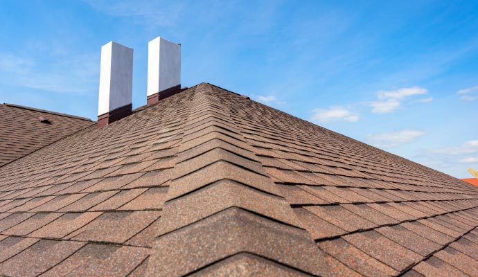 Closeup view of a newly repaired roof