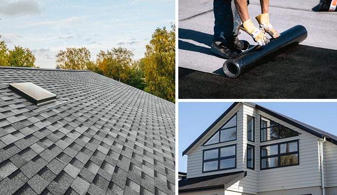 A collage showing different aspects of roofing